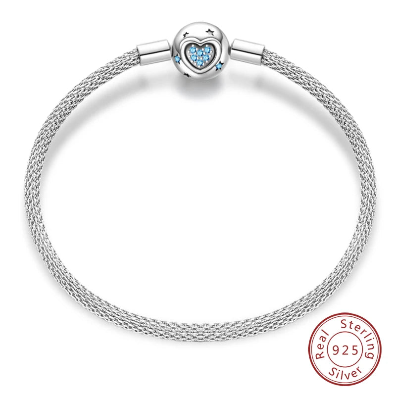 Bracelet Silver 925 Original 17-20CM Star Moon Sun Four Leaf Clover Green Zircon Bracelets Fit DIY Charms Birthday Jewelry Gifts