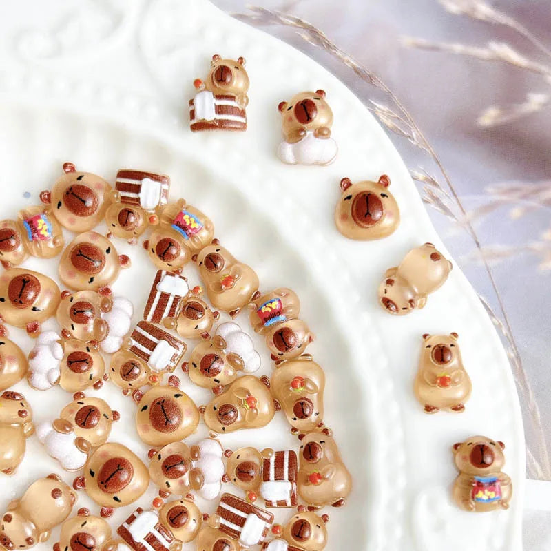 50Pcs Cartoon Cute Resin Capybara Nail Charms Creative Hamster Animal Nail Art Decoration Accessories for DIY Manicure Crafts