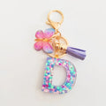 Fashion butterfly Fringe Initial Keychain Drop Glue Blend Sequin A-Z26 Letter Keychain Cute Ladies Student Bag Accessory Gift