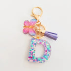 Fashion butterfly Fringe Initial Keychain Drop Glue Blend Sequin A-Z26 Letter Keychain Cute Ladies Student Bag Accessory Gift