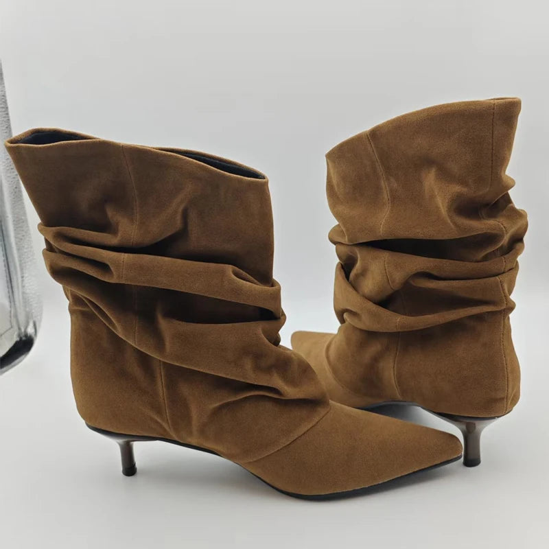 Eilyken Winter Pointed Toe Ankle Boots Women Pleated Short Boots Female Retro Elegant Designer Femmes Botas De Mujer