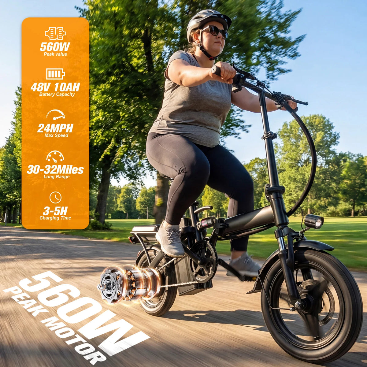 560W Electric Bikes for Adult,24MPH,14inch Folding Electric Bike,48V10.4AH Removable Battery,Multi-Shock Absorption Electric Bicycle