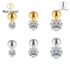 Right Grand ASTM F136 Titanium 16G Heart CZ Threaded Labret 3mm/4mm/5mm CZ Cartilage Tragus Helix Nose Stud Piercing Jewelry