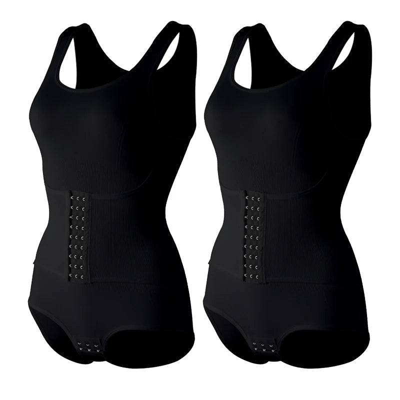 Women Bodysuit Shapewear with Zipper Belt Tummy Control Fajas Body Shaper Snap Crotch Waist Trainer Slimming Cincher Corset Tops