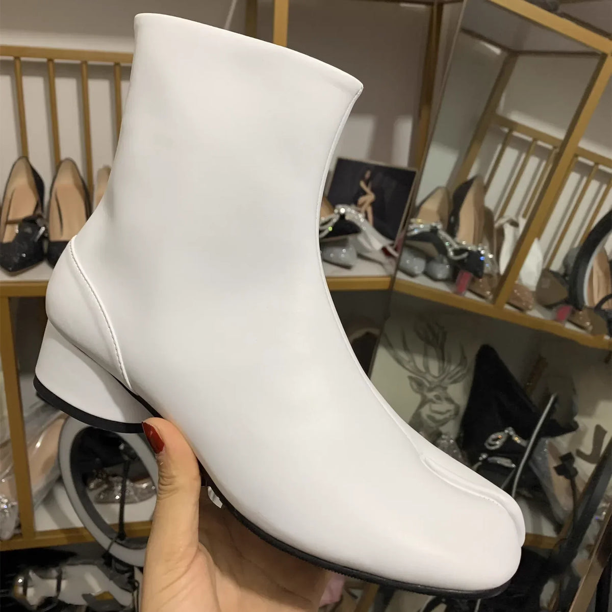 Luxury Brand Designer Tabi Split toe Ankle Boots Women Genuine Leather Chunky Round Heel Short Boots 2024 Autumn Winter Shoes