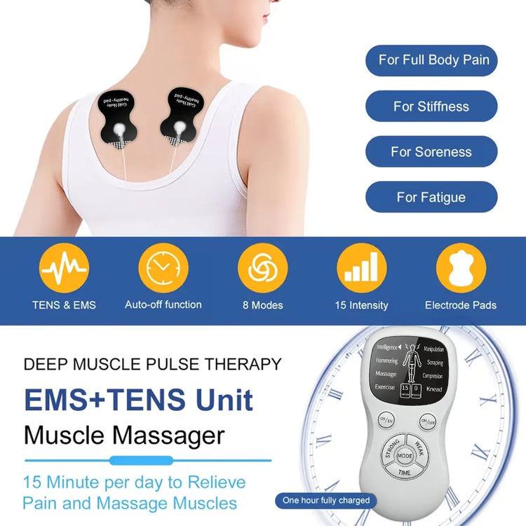 EMS Machine Dual Channel Electro Muscle Stimulator Pain Relief Rechargeable Body Shaping Muscle Relax TENS Pulse Massager