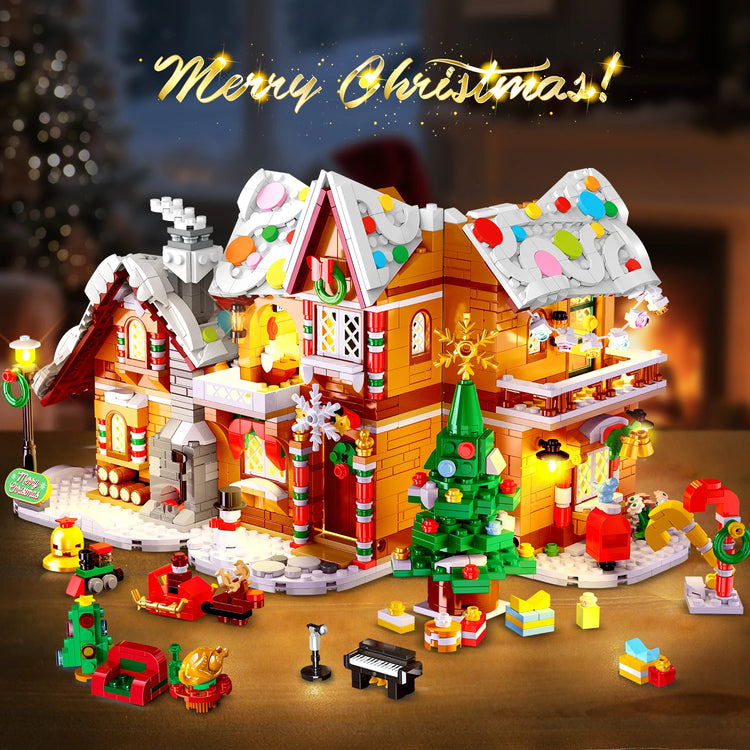 2025 Christmas Gingerbread House Building Toy with LED Light-3 Style Modes Block with Santa Xmas Tree Train for Adults Kids8+