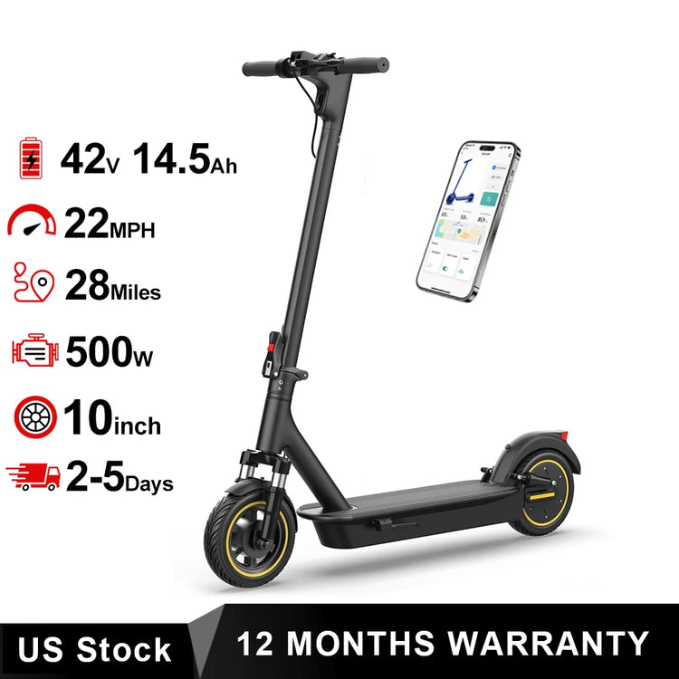 2026 New 10inch Solid/Air Tire Electric Scooter 500W Motor 42V 14.5AH Battery Up to 22MPH Max Speed & 28 Miles Max Range Dual Suspension Folding IP65 Waterproof E-Scooter for Commuting