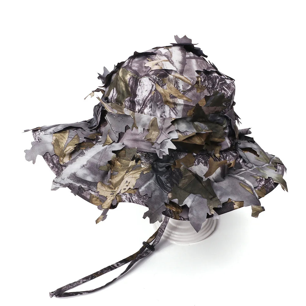 Men's Camouflage Boonie Hats 3D Leaves Camo Tactical Cap Ghillie Caps Hunter Sniper Hats Fishing Sunshade Hunting Accessories