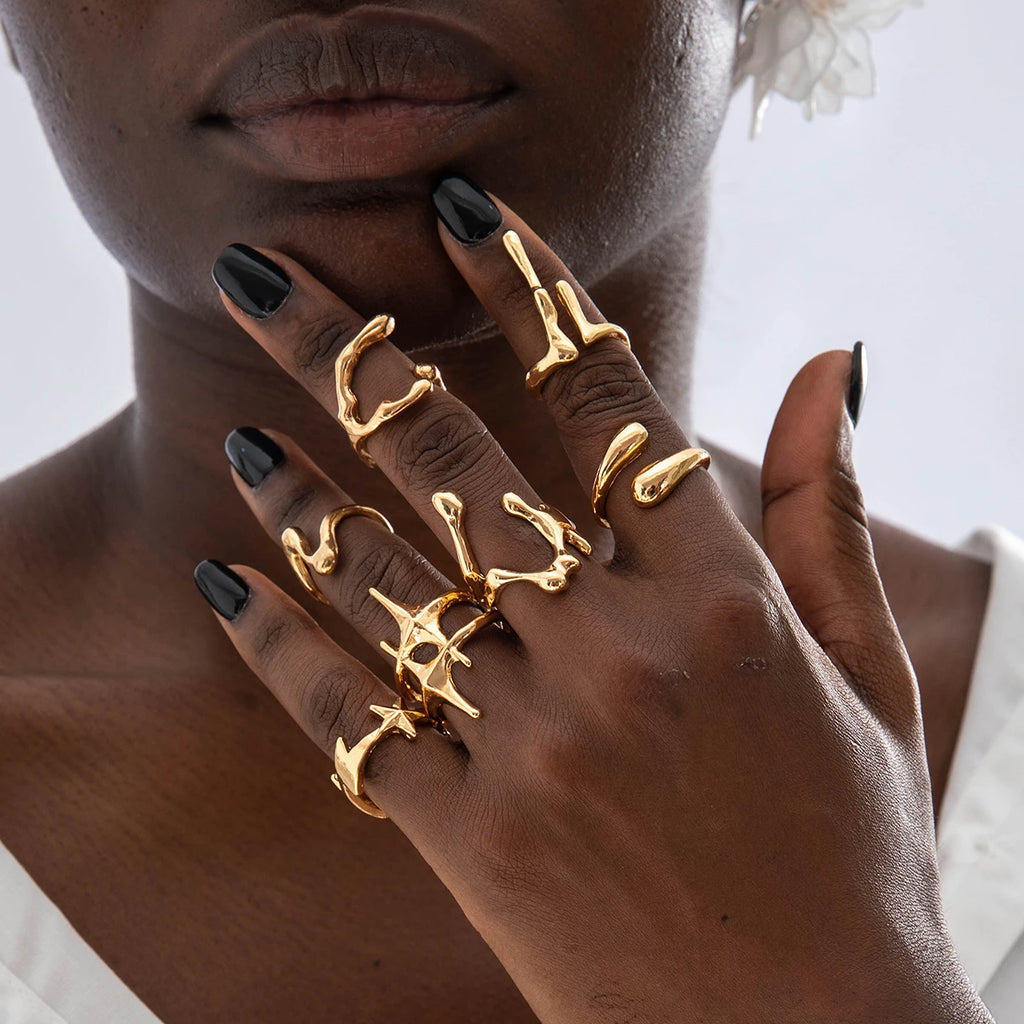 Docona Fashion Elegant Stacking Gold Colour Rings Geometric Design Ring Set Accessories Daily Festival Party Gifts 27910