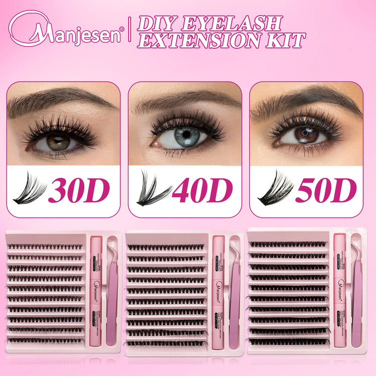 LASHVNNA Lash Clusters Kit With Waterproof Strong Hold DIY Lash Extension Kit Lash Bond And Seal And Eyelash Tweezers Makeup