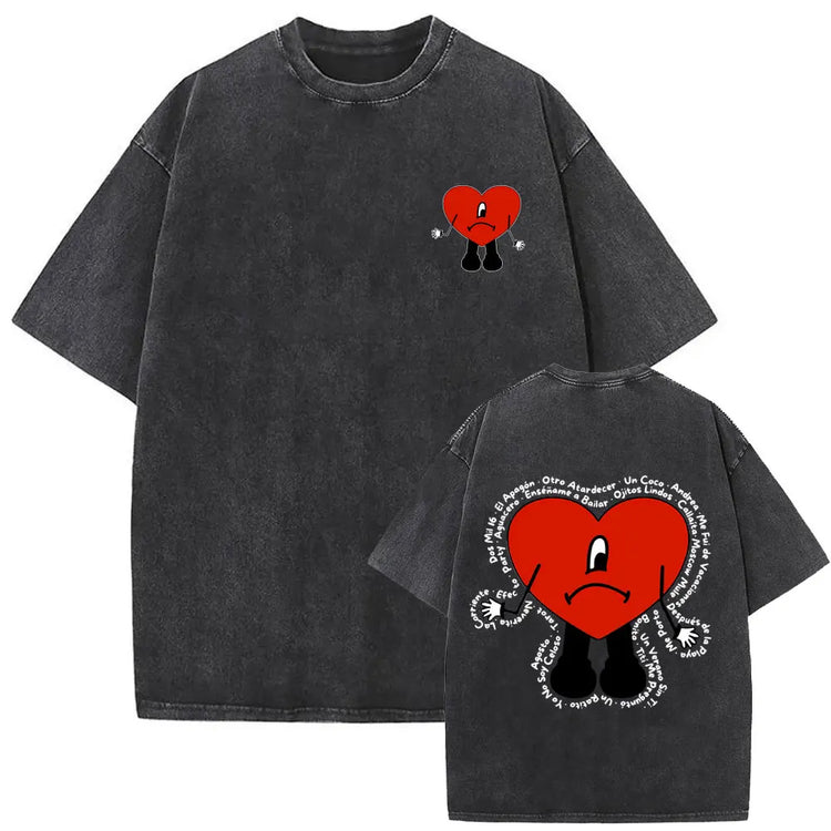 Rapper Bad Bunny Vintage Washed T Shirts Fans Gift Debi Tirar Mas Fotos DTMF Merch T-shirt Men's Women Hip Hop Fashion T-shirts