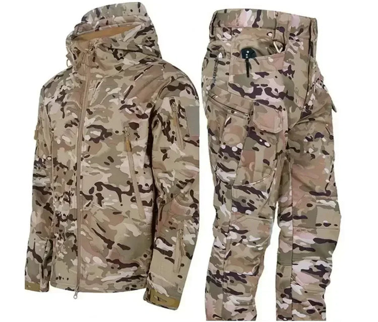 Winter Soft Shell Mens Tactical Set Outdoor Windproof Waterproof Warm Combat Suit Multi Pocket Thickened Camo Hunting Uniform