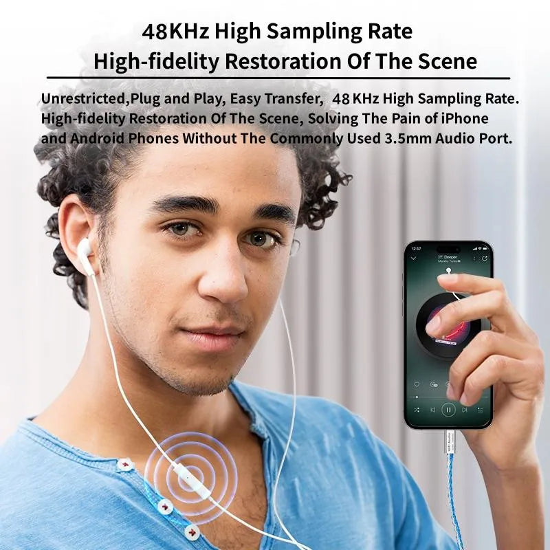 Type C to 3.5mm Jack AUX USB Cable HiFi Audio Amp Headphone Adapter HD Mic for QKZ KZ Earphone iPhone16/15 Samsung Xiaomi Huawei