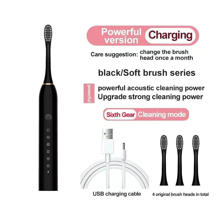 Electric Ultrasonic Toothbrush Six Speed Mode Home Soft Hair USB Charging Waterproof Adult Tooth Cleaner Automatic Couple Set-