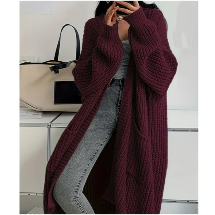 Women Knitted Cardigan Autumn Loose V-neck Long Sleeve Casual Midi Outerwear Simple Sweater Coat Basic Soft Y2K Jacket All-match