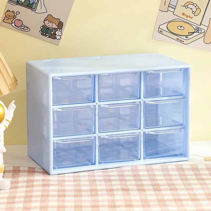 Desktop 9 Grid Storage Boxes Organizer Transparent Small Drawer Partitioned Student Desk Wall-mounted Sundries Storage Box Cute