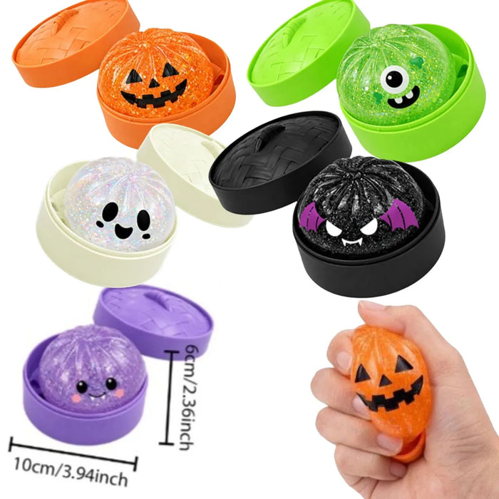 HalloweenTheme Squishy Dumpling Toy With Steamed Box,Halloween Gift Slow Rising Funny Sensory Toy Decompression Soft Squeeze Toy