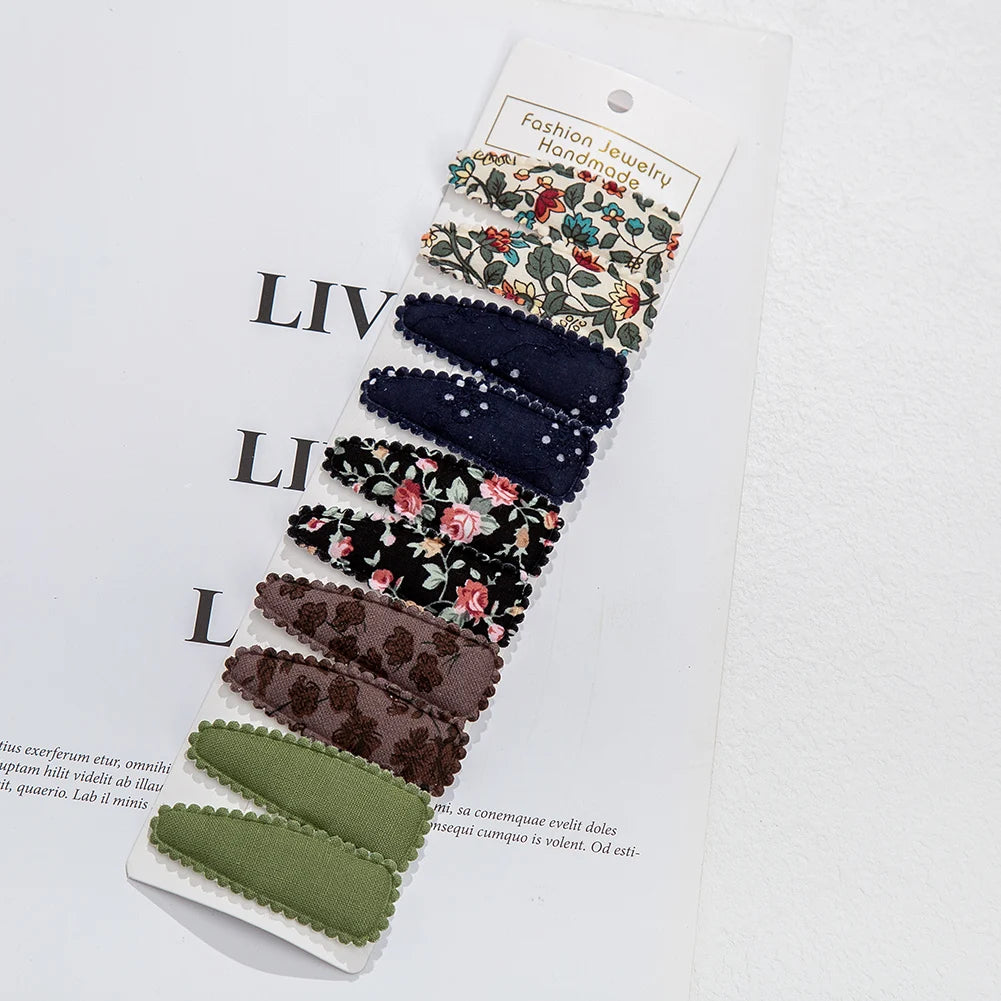 10Pcs/Lot Ins 6cm Flower Print Cotton Alloy Hair Bow Snap Clips Set Fabric Plaid Bobby Hairpins Hairgrips Girls Kids Headwear