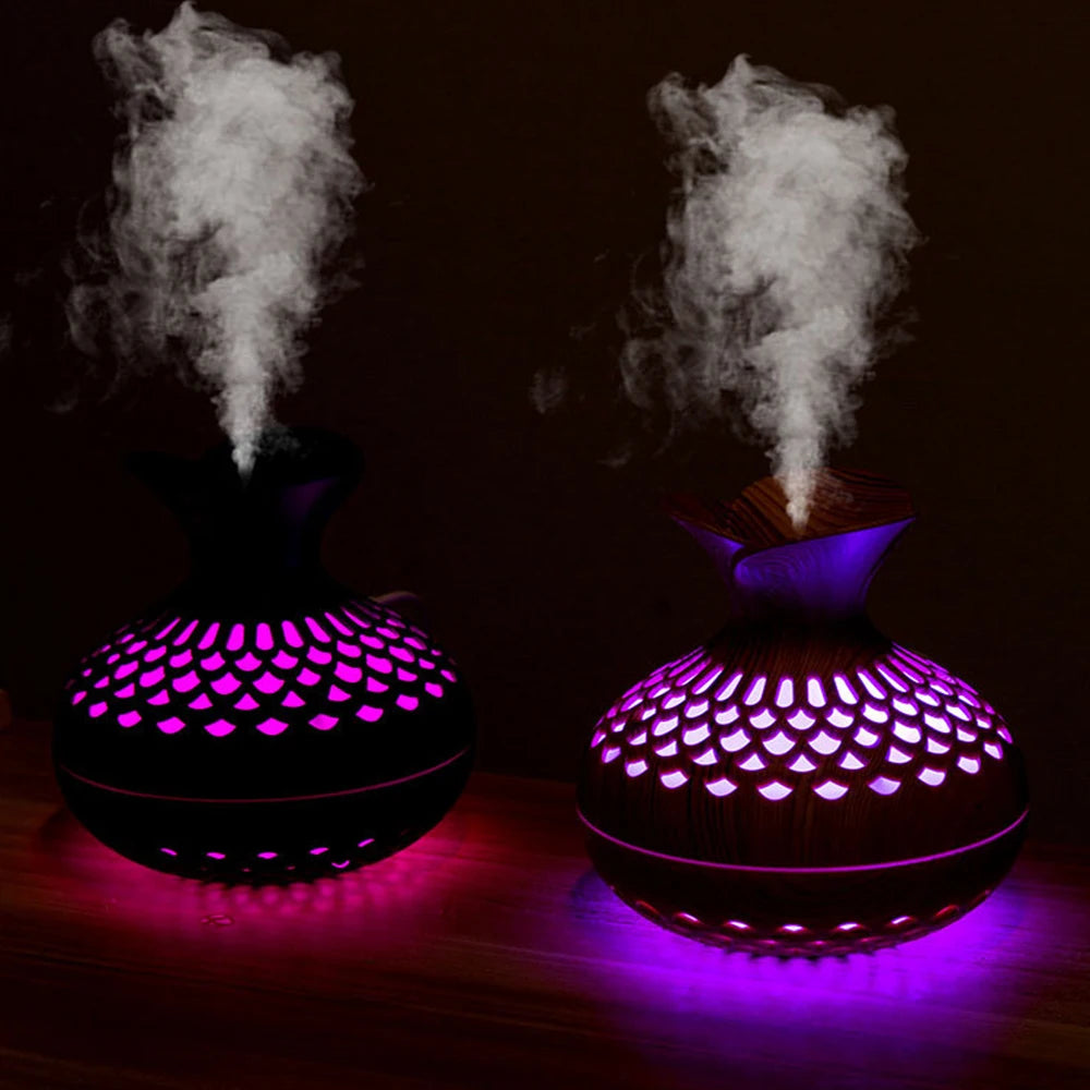 Wood Grain Mini Vase Air Humidifier USB Electric Ultrasonic Water Aroma Essential Oil Diffuser Home Room Fragrance Air Purifier