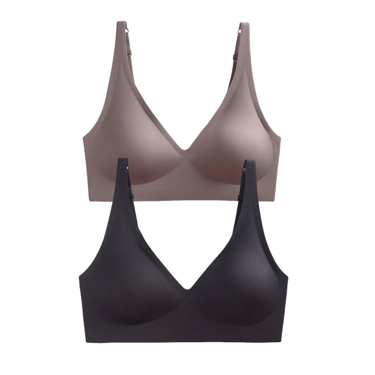 2Pcs/Set Seamless Bras For Women Wireless Underwear Push Up Bralette Soft Padded Deep V Sexy Lingerie Sleepwear Intimates S-3XL