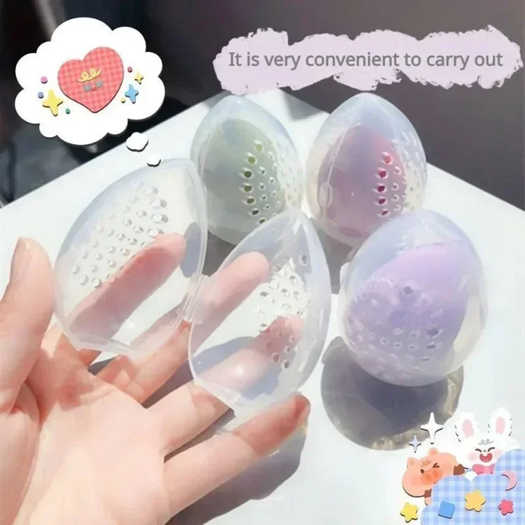 1PC Travel Cosmetic Sponge Box New Portable Pink and White Egg Plastic Box Powder Sponge Organizer