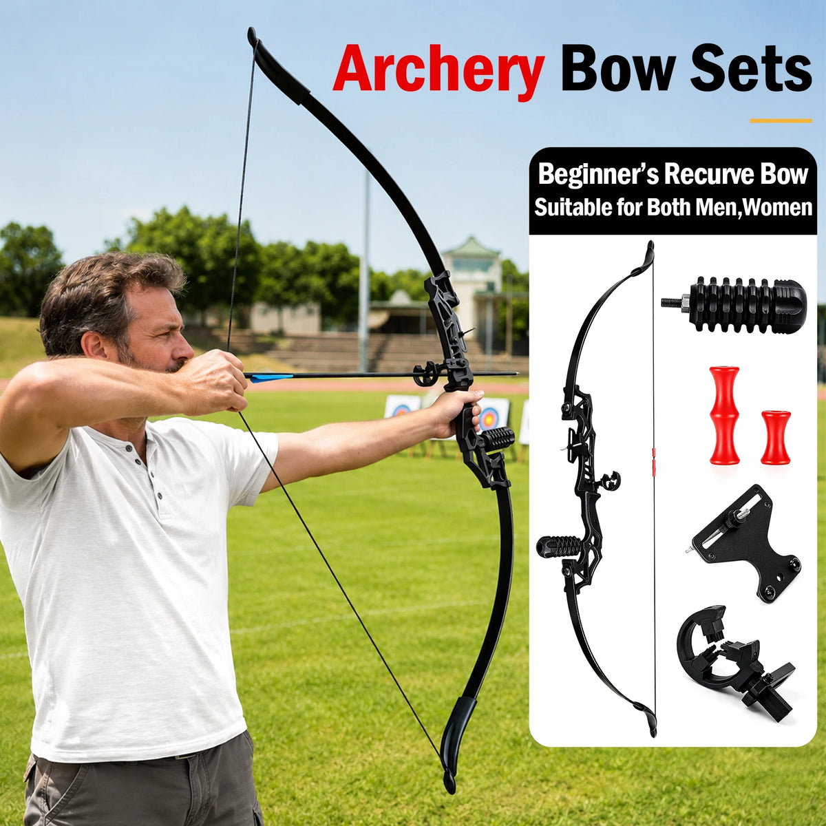 Metal Riser Recurve Bow Set for Adults, 20-40lb Aluminum Takedown Bow, Ambidextrous Competition Target Bow Kit, Ships from US