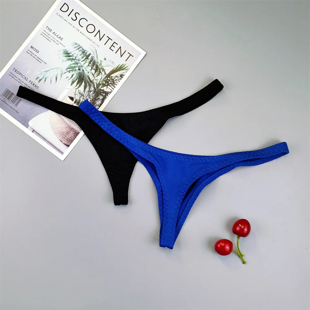 2Pcs Sexy Mini Micro Thongs Low Waist Seamless Female Underpants Comfortable Solid Bikini Underwear Women G String