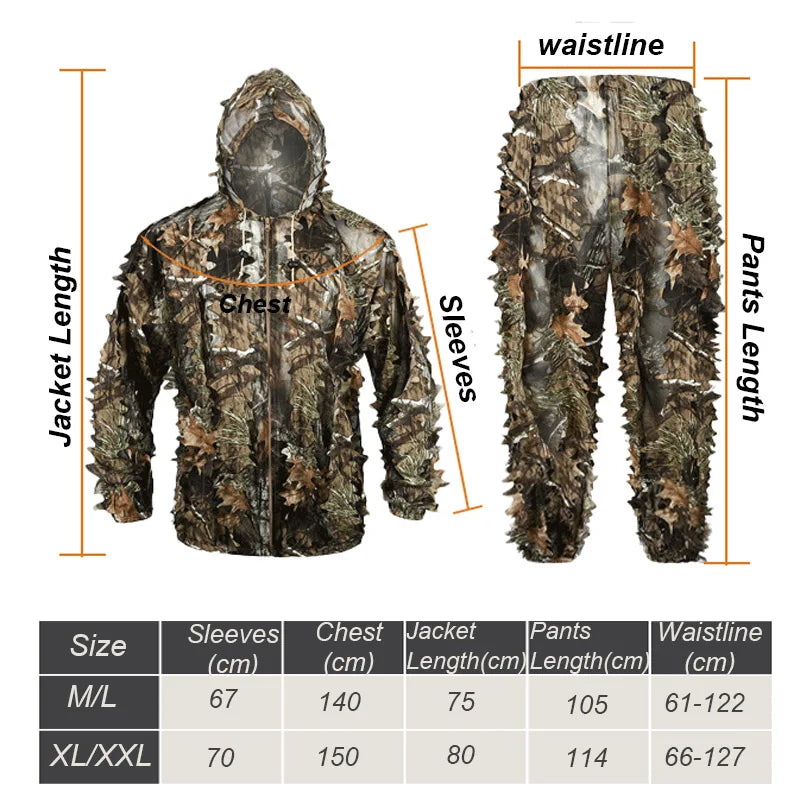 3D Leaves Camouflage Ghillie Suit Lightweight Camouflage Ghillie Woodland Camoflage Sniper Airsoft Shooting Hunting Equipment