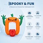 6 FT Inflatable Halloween Pumpkin Arch with LED Lights Self Inflating Outdoor Yard and Trunk or Treat Decoration 210T Polyester 12V Plug Spooky Holiday Party Lawn Garden Night Display Props