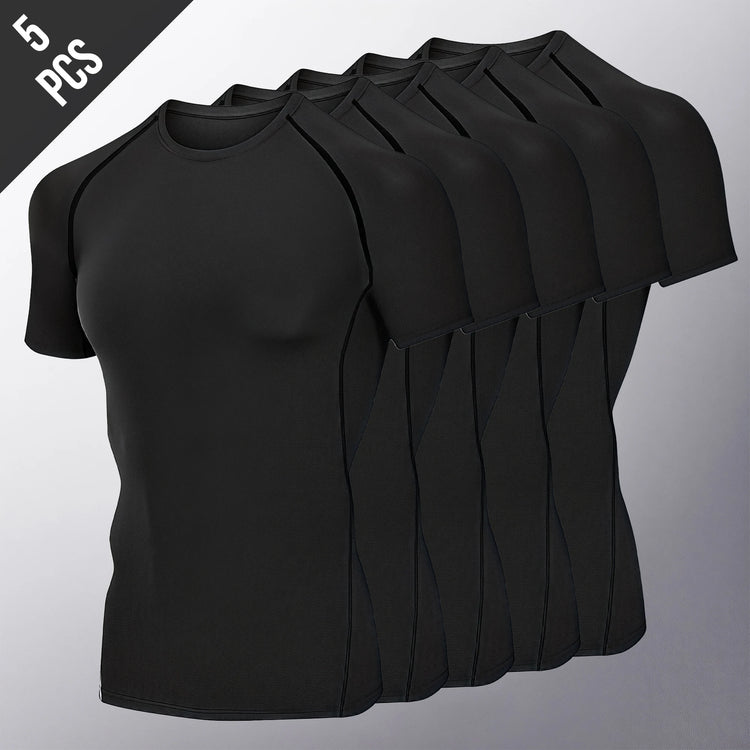 1/2/5 Pack Men's Compression Shirt Short Sleeve Quick Dry Breathable Athletic Base Layer with Stretch Fabric for Gym Running