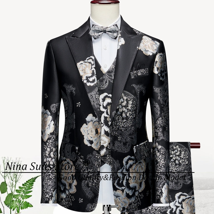 G&N 2026 New Series Men Suits Blazer Beautiful Lilac Purple Floral Pattern Tuxedos 3 Pieces Formal Party Costume Homme Slim Fit