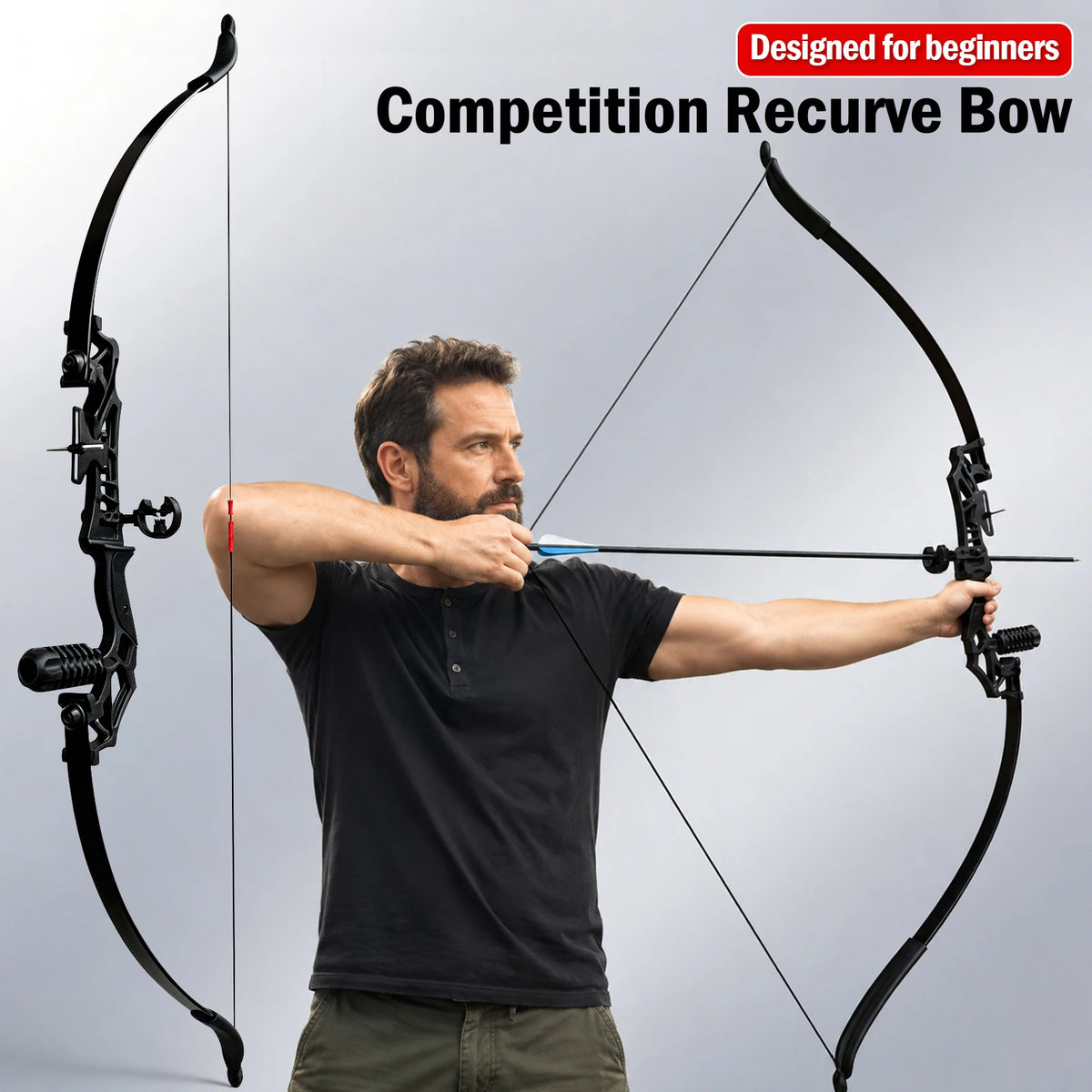 Metal Riser Recurve Bow Set for Adults, 20-40lb Aluminum Takedown Bow, Ambidextrous Competition Target Bow Kit, Ships from US