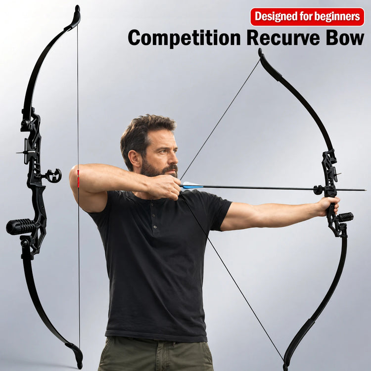 Metal Riser Recurve Bow Set for Adults, 20-40lb Aluminum Takedown Bow, Ambidextrous Competition Target Bow Kit, Ships from US