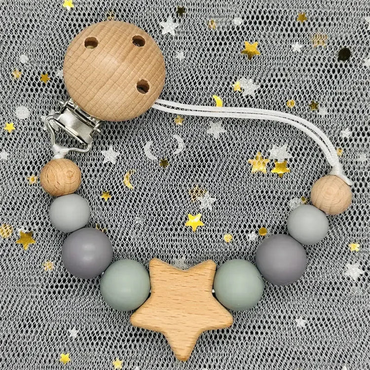 Personalized Baby Pacifier Clip Custom Name Silicone Bead Nipple Dummy Clips Engraved Infant Wooden Pacifier Holder Newborn Gift