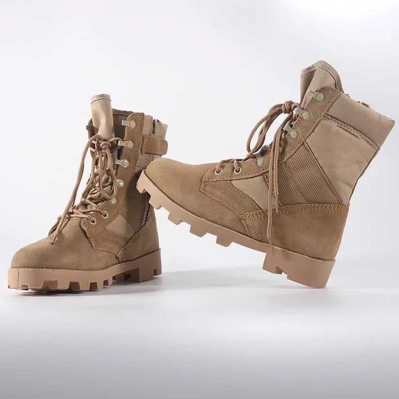 Lace Up Waterproof Outdoor Shoes Breathable Canvas Camouflage Tactical Combat Desert Ankle Boots Men Boots