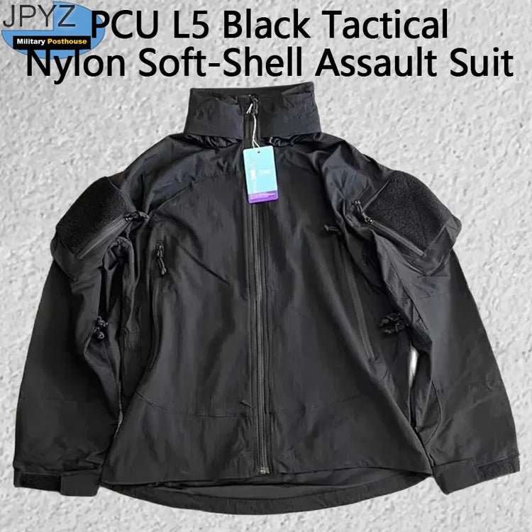 PCU L5 Black Tactical Nylon Soft-Shell Assault Suit Outdoor Hunting Zipper Coat Hiking Climbing Jacket