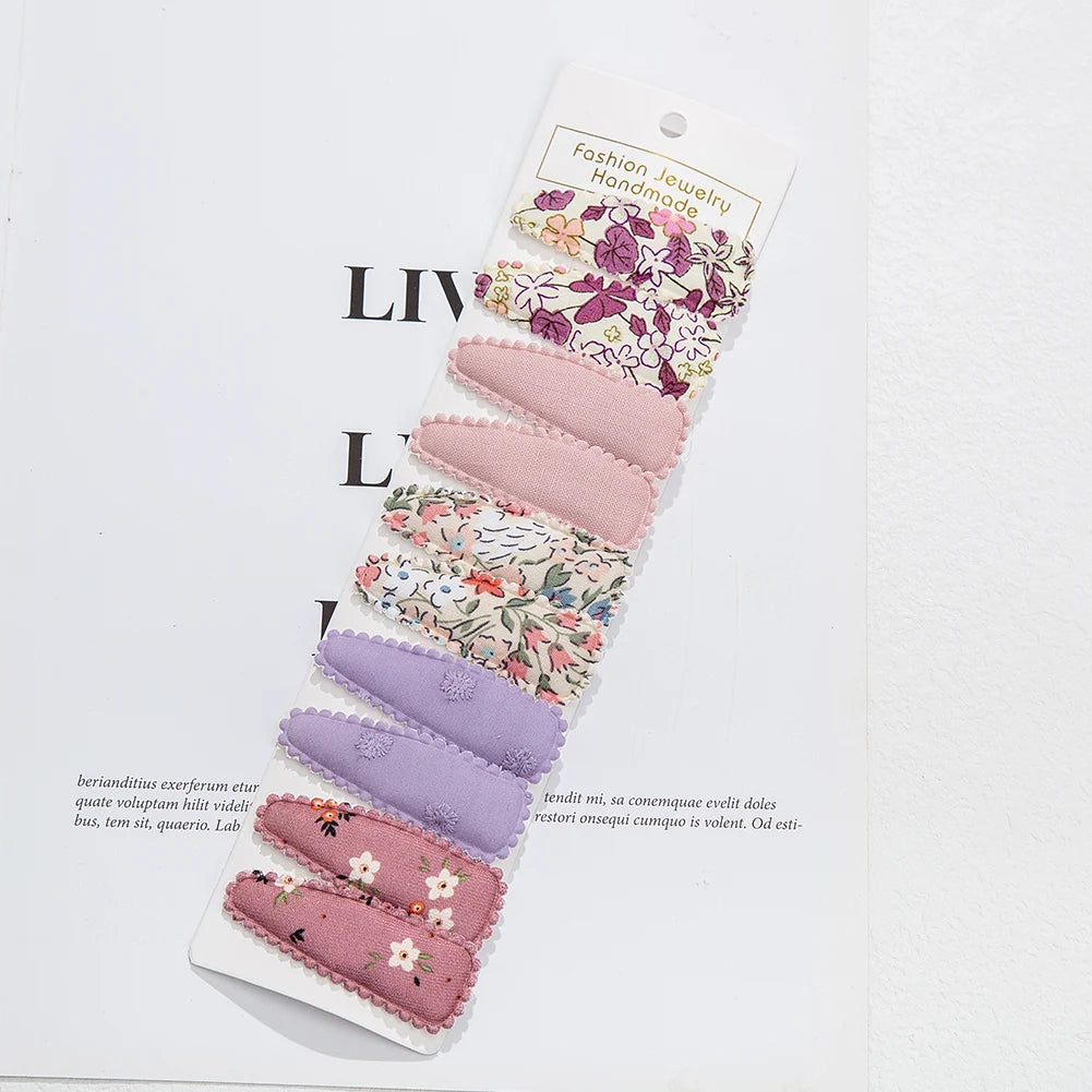 10Pcs/Lot Ins 6cm Flower Print Cotton Alloy Hair Bow Snap Clips Set Fabric Plaid Bobby Hairpins Hairgrips Girls Kids Headwear