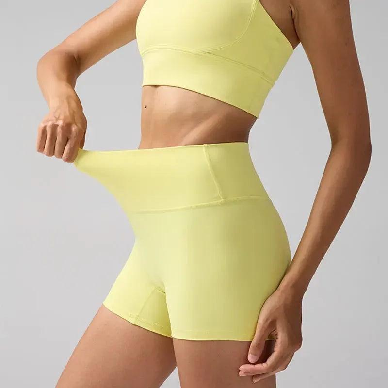 Solid Color High-Waisted Yoga Shorts for Women Quick Dry Breathable Fitness Sport Running Cycling Leggings