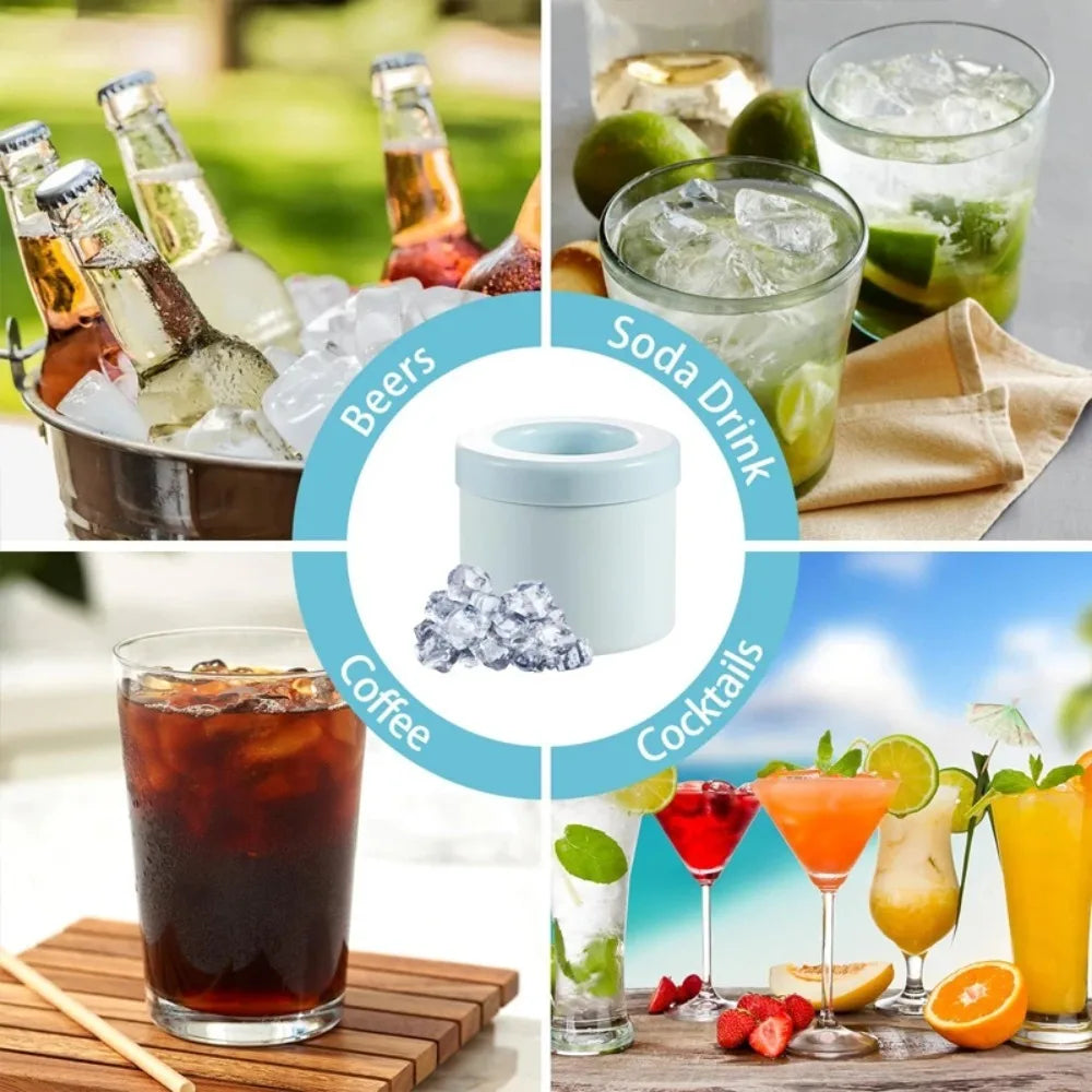 Portable Round Silicone Freezer Ice Making Bucket Mold Easy Release Fast Freeze Homemade Ice Cube Container Space Saving Tool