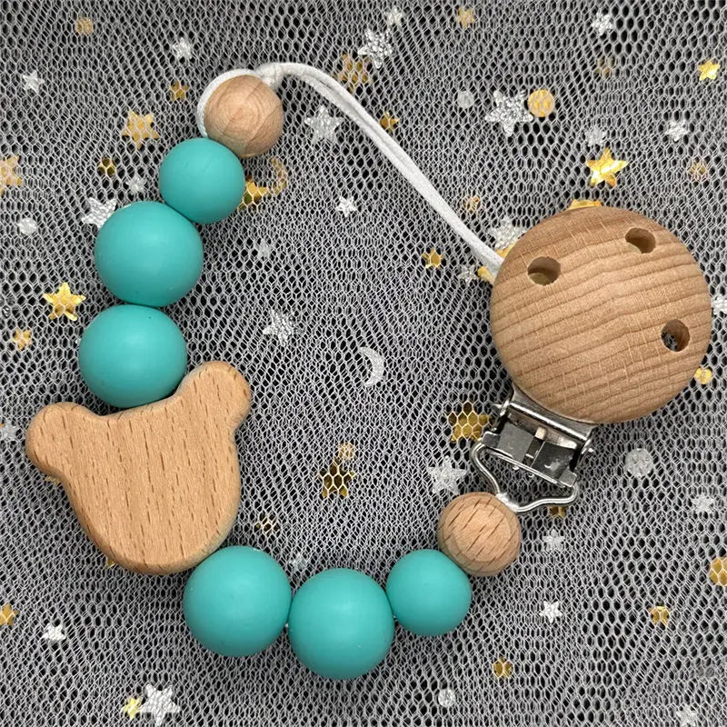 Personalized Baby Pacifier Clip Custom Name Silicone Bead Nipple Dummy Clips Engraved Infant Wooden Pacifier Holder Newborn Gift