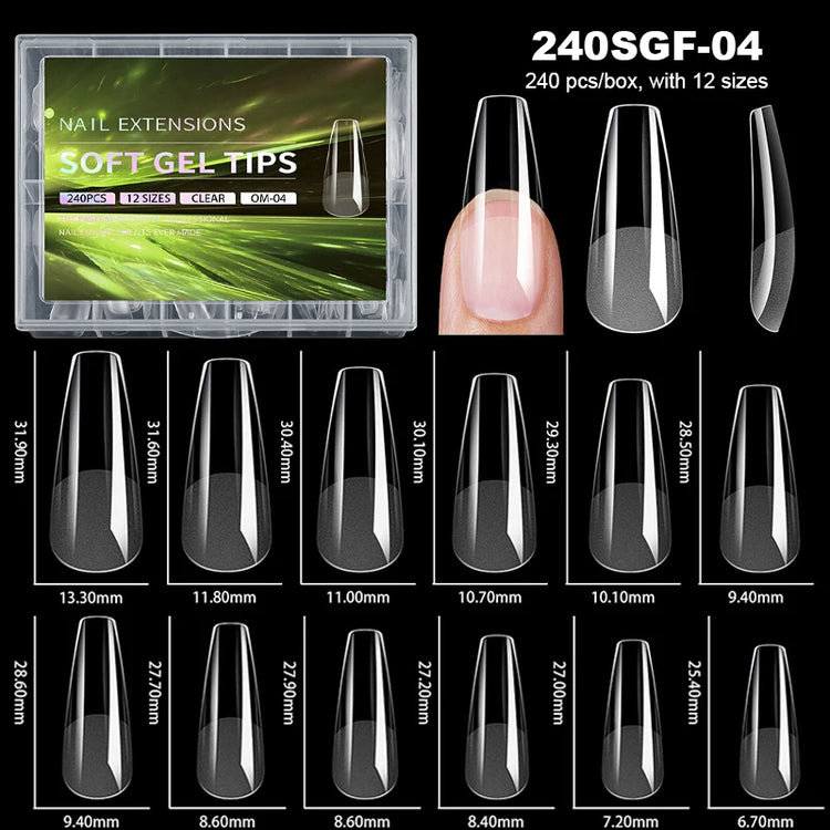 Luxury False Nail Tips Soft Gel Fingertip Semi-matte Capsules Almond French Coffin Full Cover Artificial Fake Nails Extension