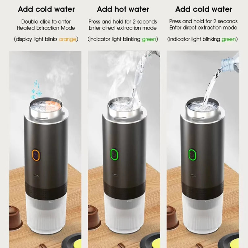 Coffee Machine Wireless Electric Coffee Machine Can Be Heated Portable 3-in-1 Capsule Powder Compact Electric Coffee Machine Pump-Driven Espresso Coffee Maker Kitchen Appliances Smart Home Type-c Rechargeable For Travel Campi