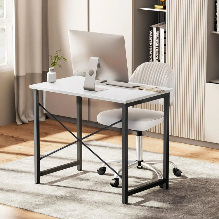 JHK Computer Office Desk Writing Study Office Gaming Table Modern Simple Style Compact Metal Frame Wood Tabletop Easy Assembly