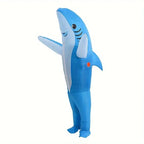 Christmas Cute Unique Standing Blue Shark Design Inflatable Suit, Halloween Play Inflatable Costume Props Shark Inflatable Suit