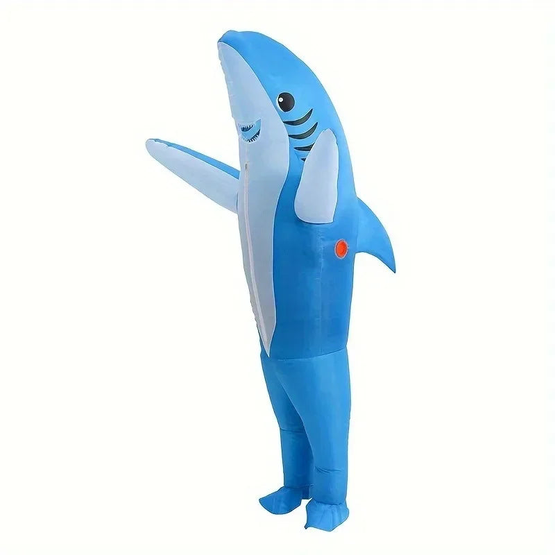 Christmas Cute Unique Standing Blue Shark Design Inflatable Suit, Halloween Play Inflatable Costume Props Shark Inflatable Suit