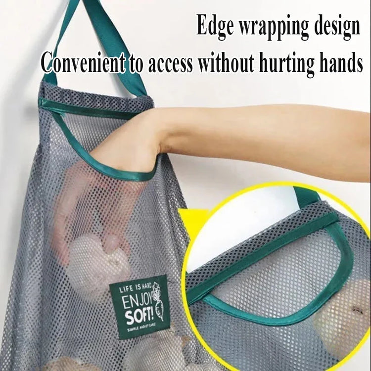 Reusable Hang Mesh Storage Bag With Smooth Edge‑Wrapped Handle Kitchen Fruit Vegetable Net Pouch Onion Garlic Potato Organizer
