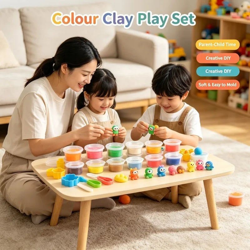 12 Colors Kids Playdough Set Clear Cup Safe Clay Dough Creative Handcraft Material Educational Toddler Toys Fun Modeling Kit Box