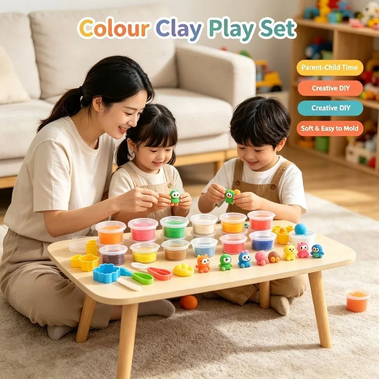 12 Colors Kids Playdough Set Clear Cup Safe Clay Dough Creative Handcraft Material Educational Toddler Toys Fun Modeling Kit Box