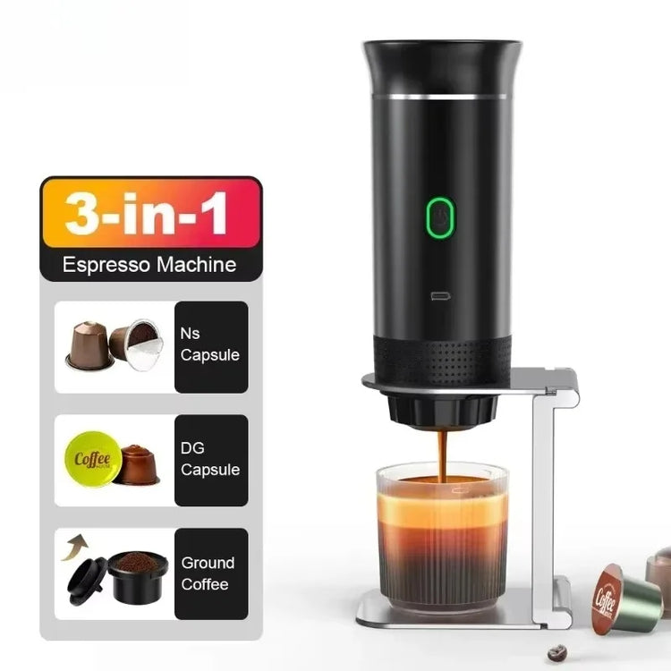 Coffee Machine Wireless Electric Coffee Machine Can Be Heated Portable 3-in-1 Capsule Powder Compact Electric Coffee Machine Pump-Driven Espresso Coffee Maker Kitchen Appliances Smart Home Type-c Rechargeable For Travel Campi